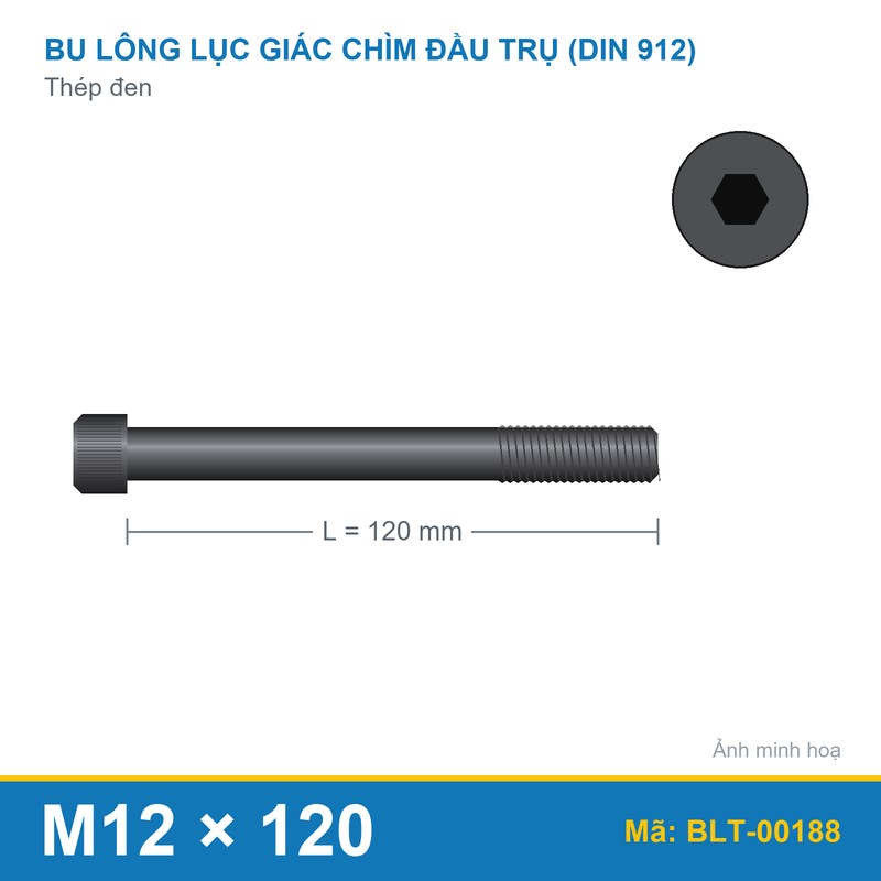 Bu lông lục giác thép 912 M12x120
