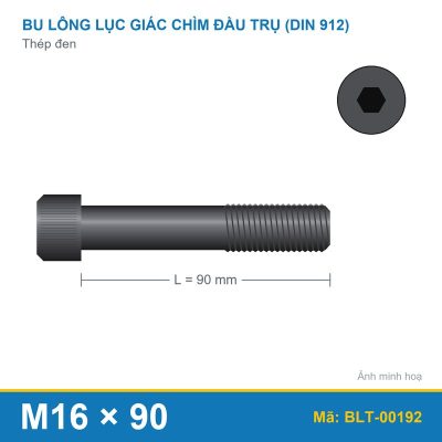 Bu lông lục giác chìm đầu trụ thép đen Din912 M16x90 ren lửng