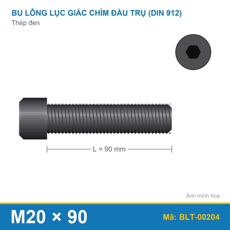 Bu lông lục giác thép 912 M20x90