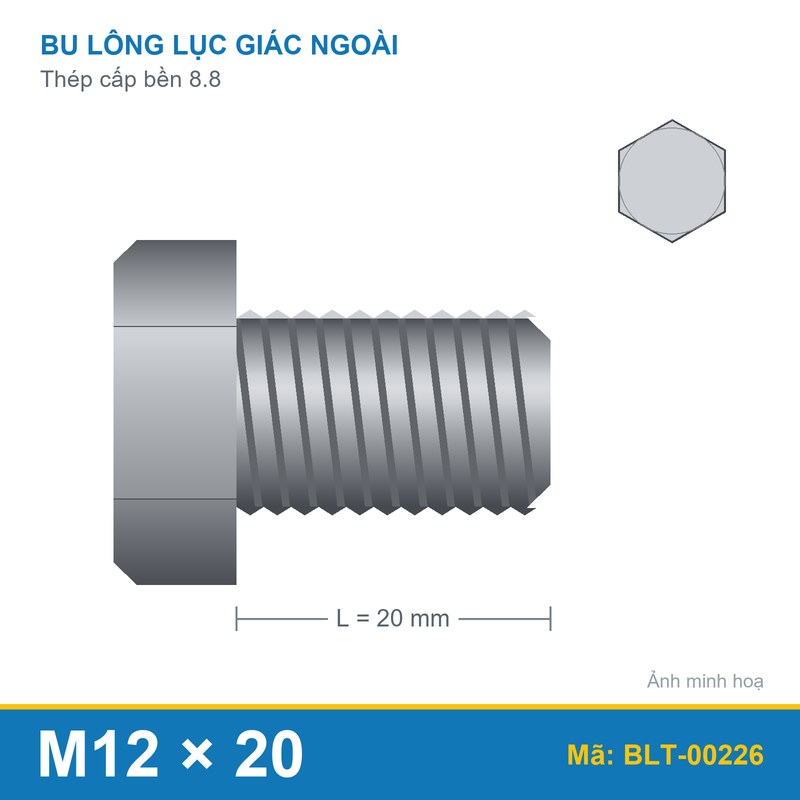 Bu lông thép 8.8 M12x20