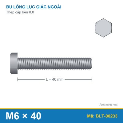 Bu lông thép 8.8 M6x40 ren suốt