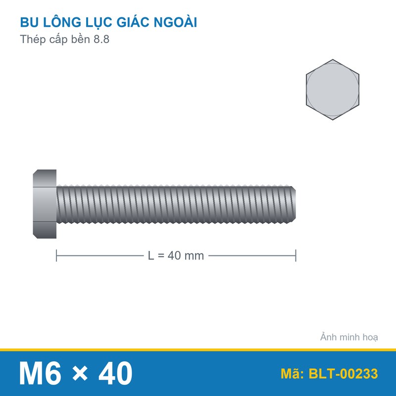Bu lông thép 8.8 M6x40 ren suốt