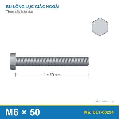 Bu lông thép 8.8 M6x50 ren suốt
