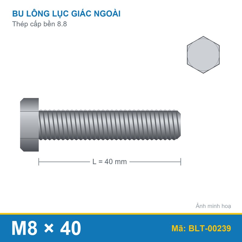 Bu lông thép 8.8 M8x40 ren suốt