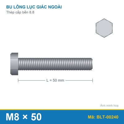 Bu lông thép 8.8 M8x50 ren suốt