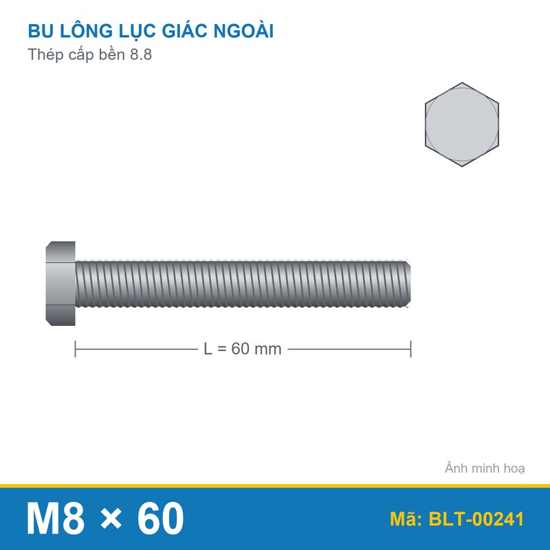 Bu lông thép 8.8 M8x60 ren suốt