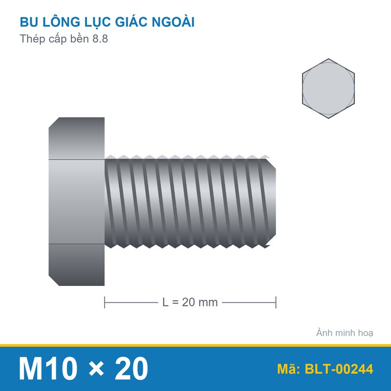 Bu lông thép 8.8 M10x20 ren suốt