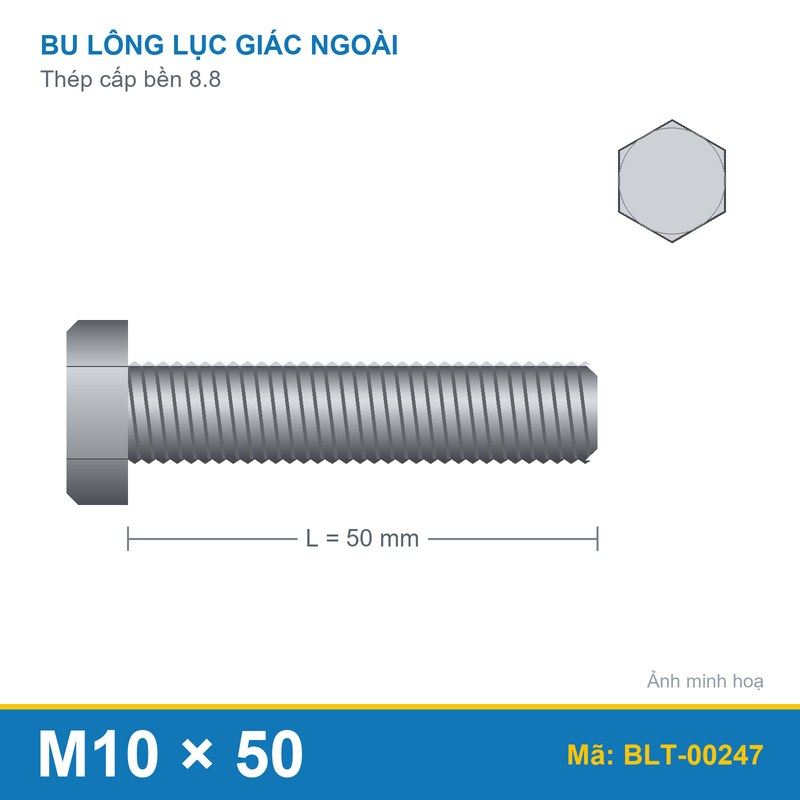 Bu lông thép 8.8 M10x50 ren suốt