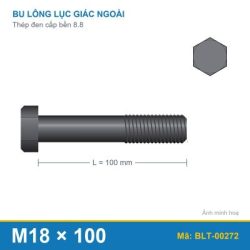Bu lông thép đen 8.8 Din931 M18x100 ren lửng