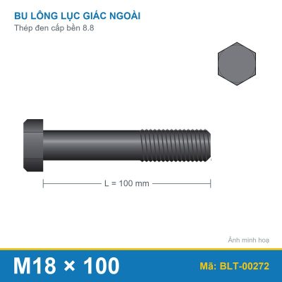 Bu lông thép đen 8.8 Din931 M18x100 ren lửng