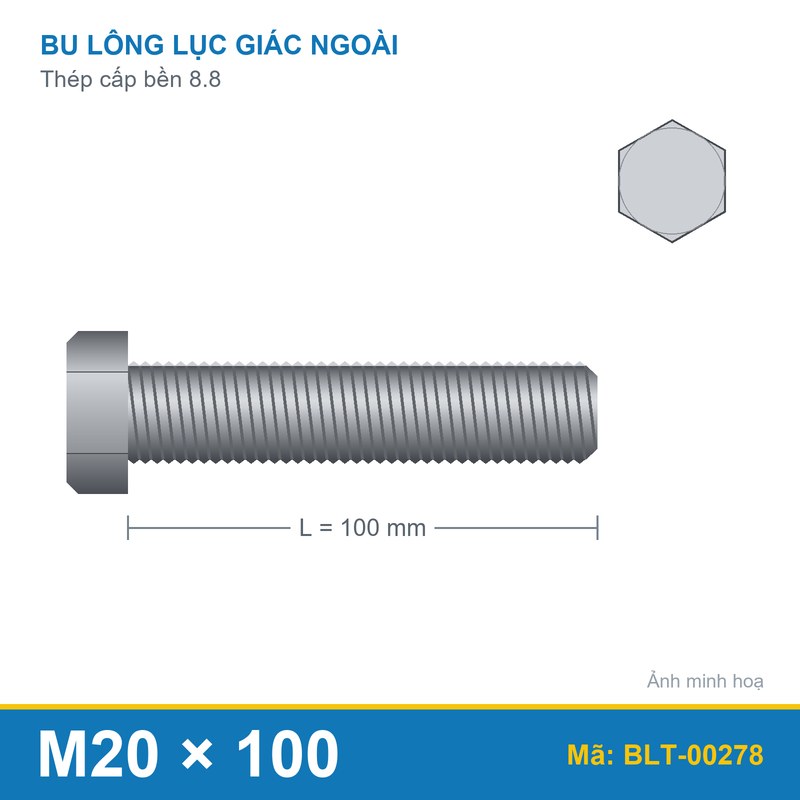 Bu lông thép 8.8 M20x100