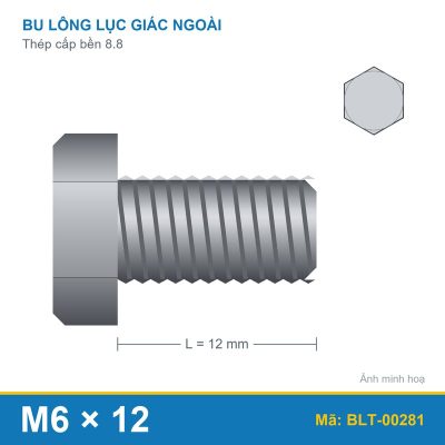 Bu lông thép 8.8 M6x12 ren suốt