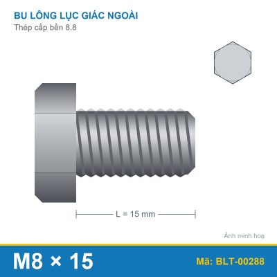 Bu lông thép 8.8 M8x15 ren suốt