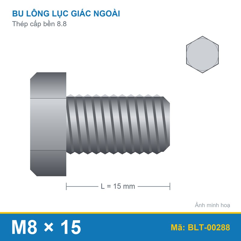 Bu lông thép 8.8 M8x15 ren suốt