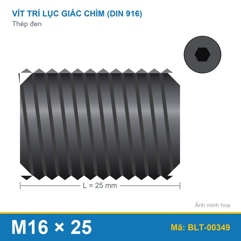 Bu lông lục giác âm thép 916 M16x25