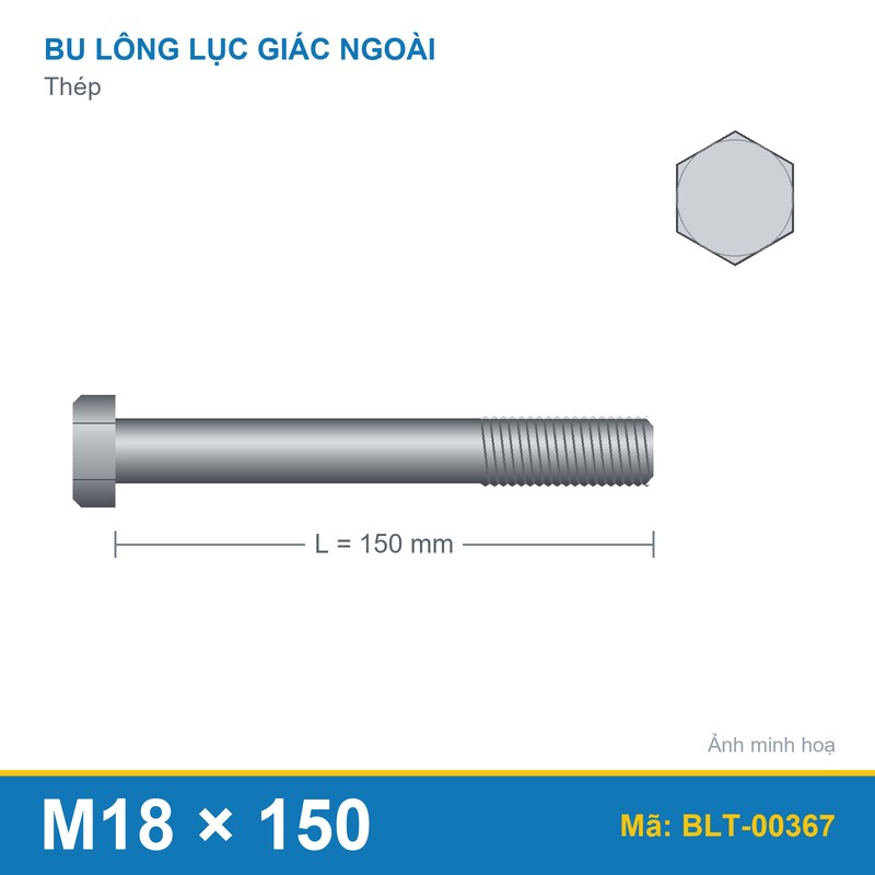 Bu lông lục giác thép M18x150