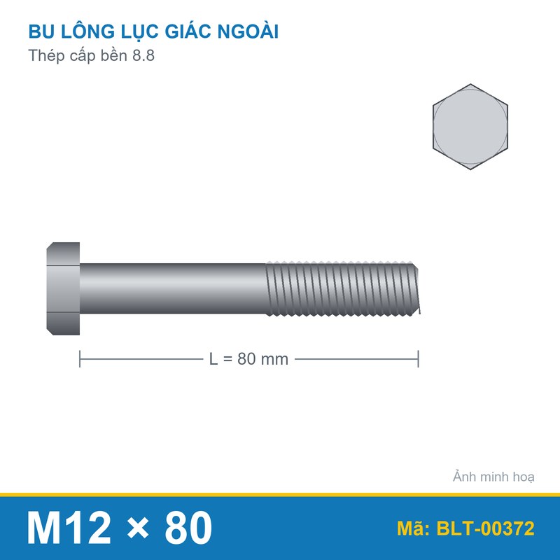 Bu lông thép 8.8 M12x80