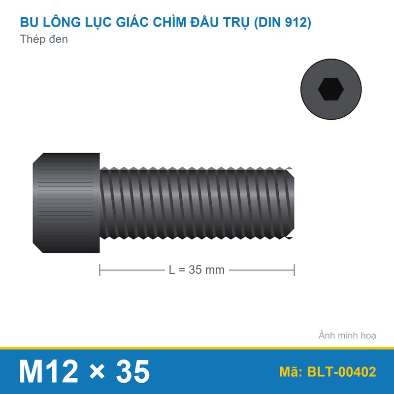 Bu lông lục giác thép 912 M12x35