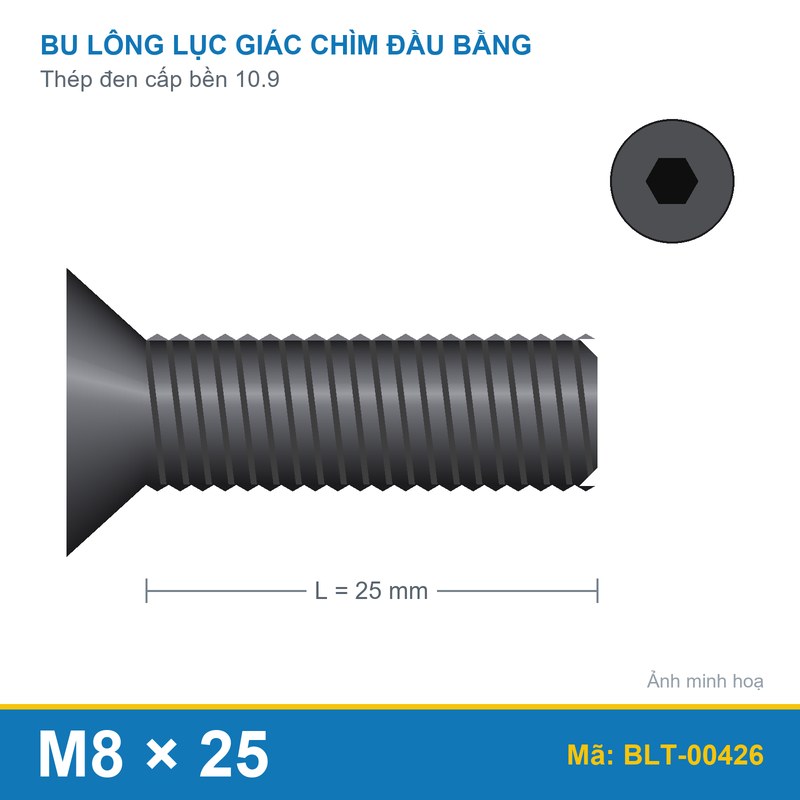 Bu lông lục giác chìm đầu col thép M8x25 (10.9/DIN7991)