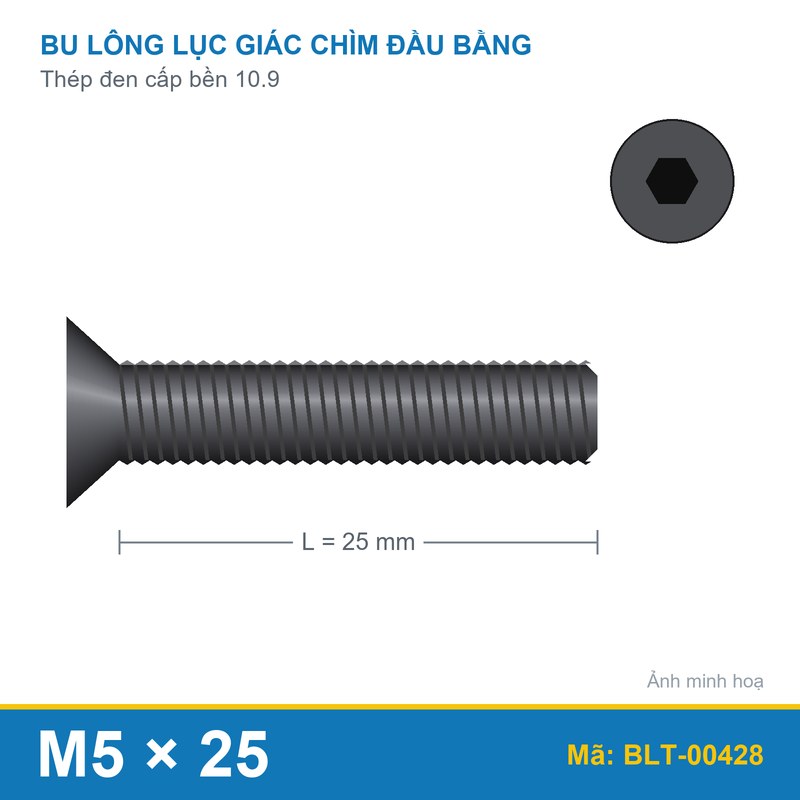 Bu lông lục giác chìm đầu col thép M5x25 (10.9/DIN7991)