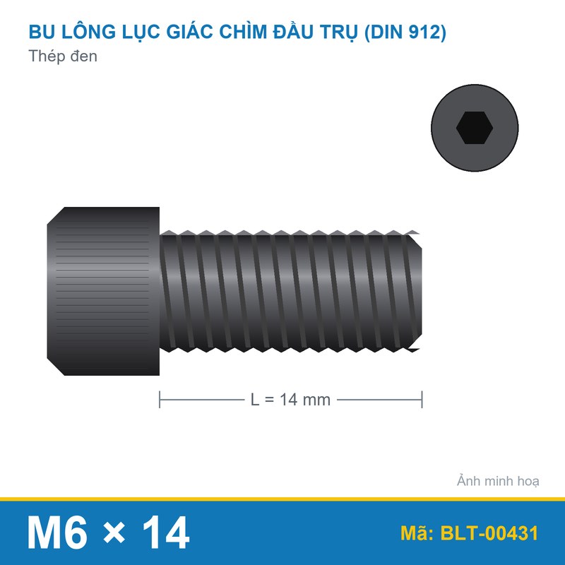 Bu lông lục giác thép 912 M6x14