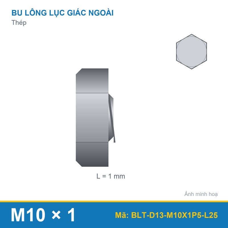 Bu lông treo D13 ren M10x1.5 L25