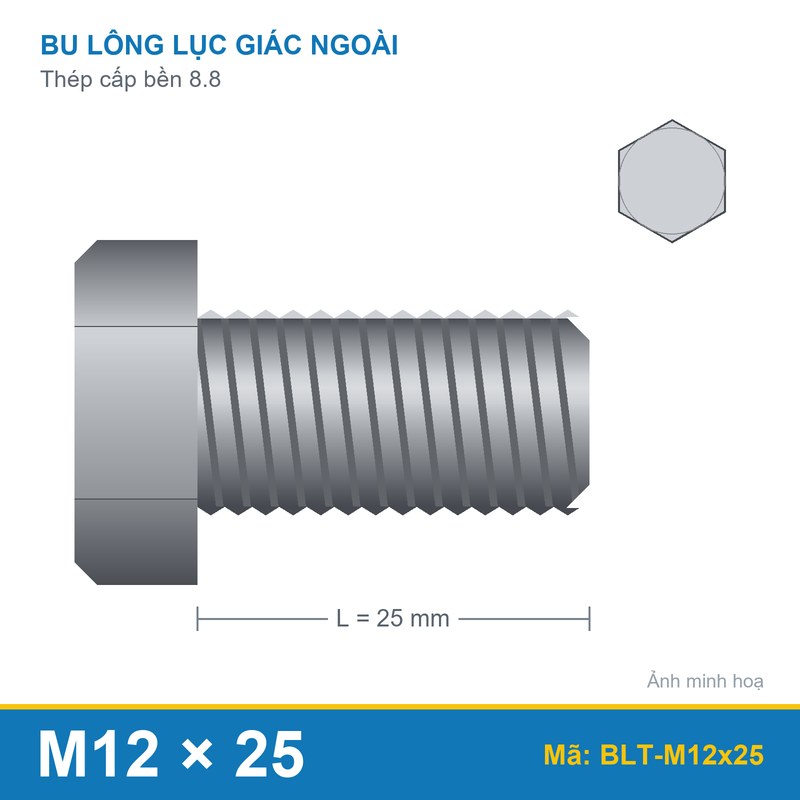Bu lông thép 8.8 M12x25