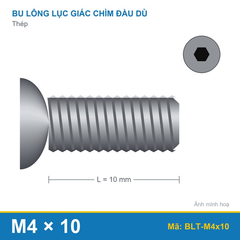 Bu lông lục giác Chìm đầu dù M4X10