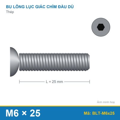 Bu lông lục giác chìm đầu dù M6x25