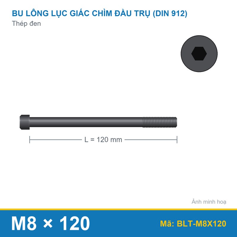 Bu lông lục giác thép 912 M8x120