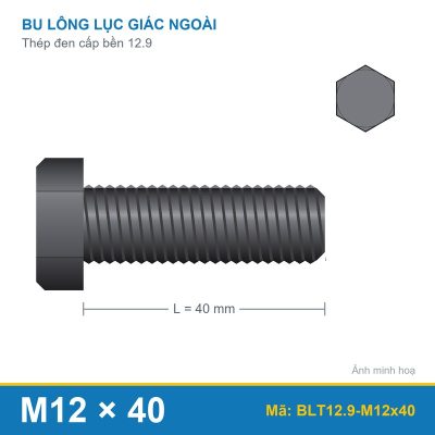 Bu lông lục giác thép đen 12.9 M12x40