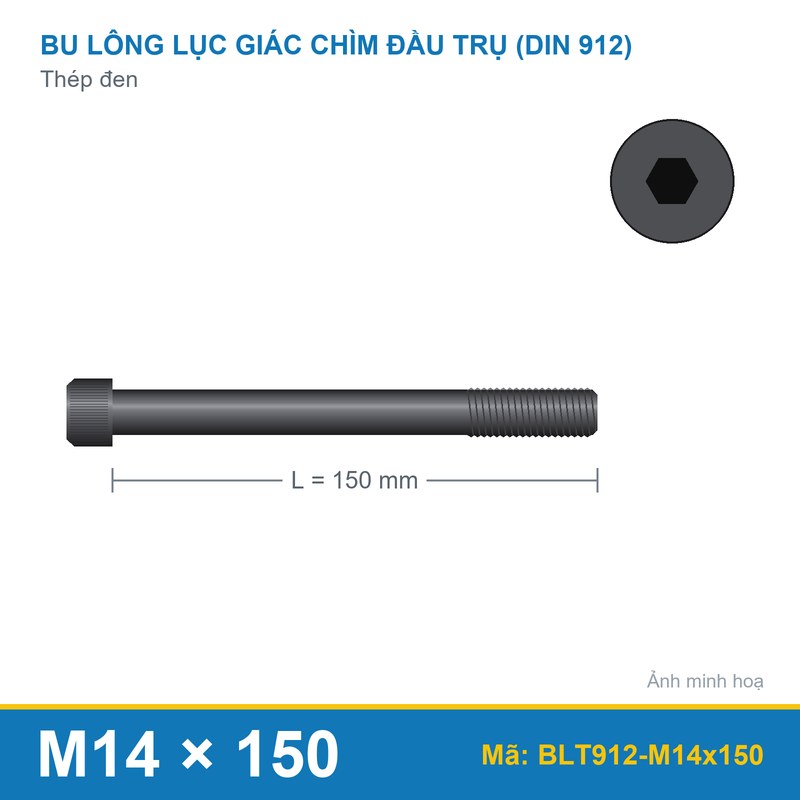 Bu lông lục giác thép 912 M14x150