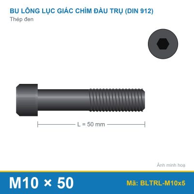Bu lông lục giác thép 912 M10x50 ren lửng
