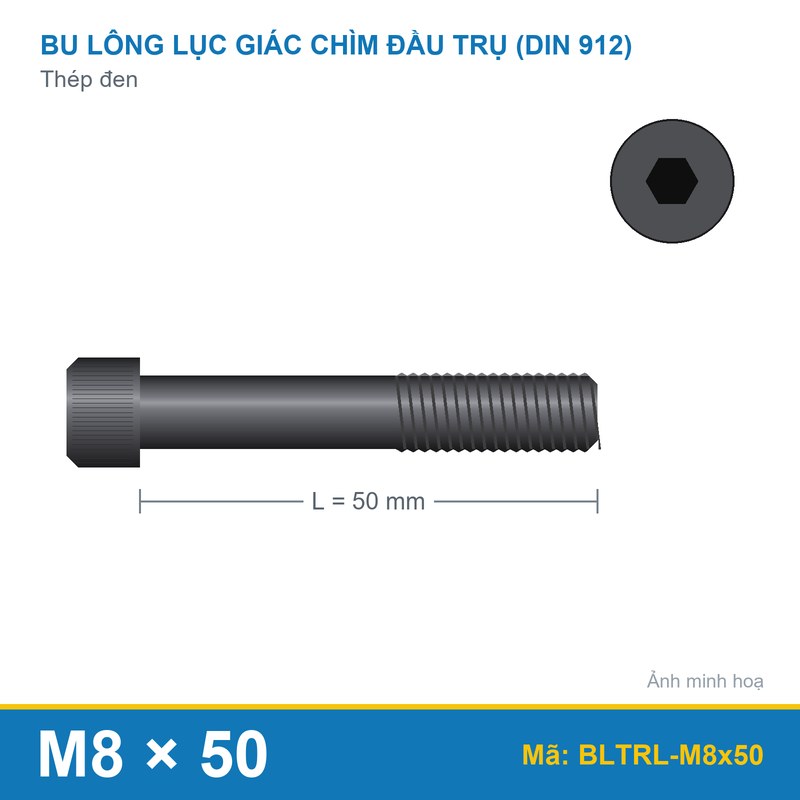 Bu lông lục giác thép 912 M8x50 ren lửng