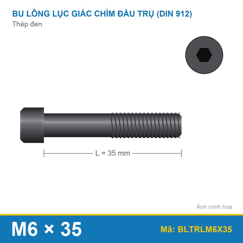 Bu lông lục giác thép 912 M6x35 ren lửng