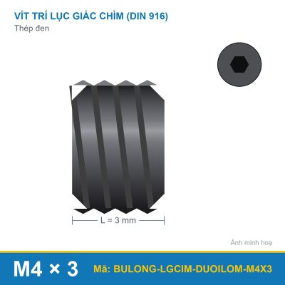 Bu lông lục giác chìm đuôi lõm thép đen M4x3mm