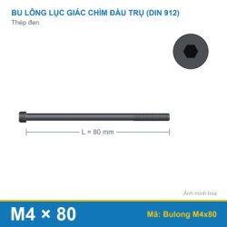 Bulong Lục Giác Chìm Đầu Trụ thép đen DIN912 M4x80 (bộ)