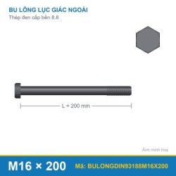 Bu lông thép đen 8.8 DIN931 M16x200