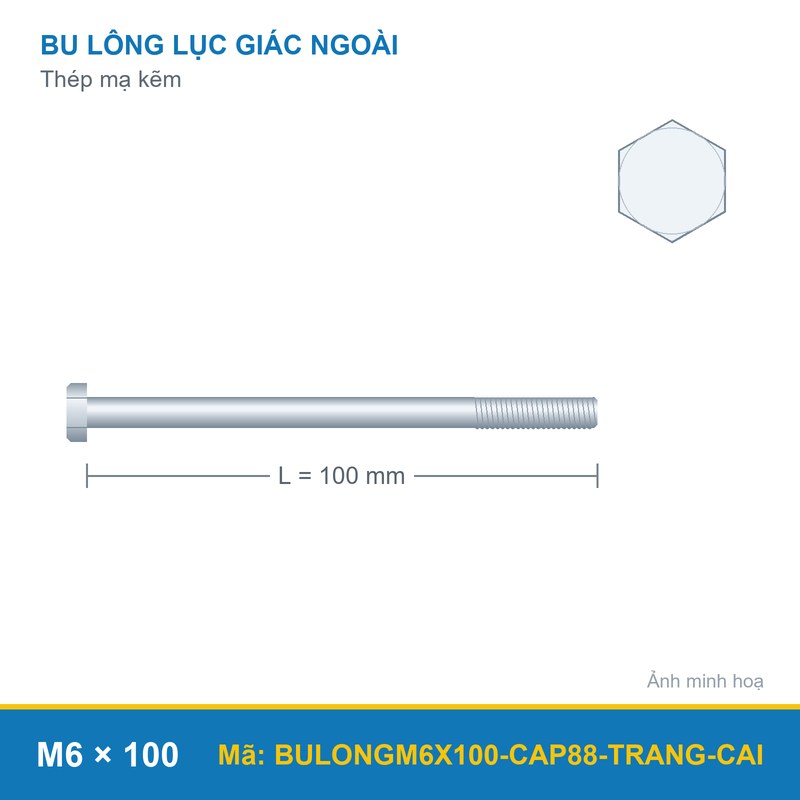 Bulong mạ kẽm M6x100