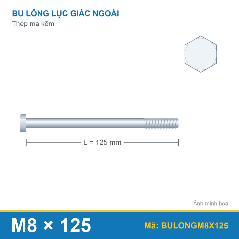Bulong mạ kẽm M8x125