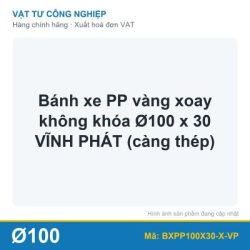 Bánh xe PP vàng xoay không khóa Ø100 x 30 VĨNH PHÁT (càng thép)