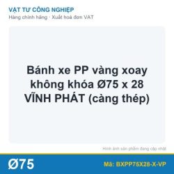 Bánh xe PP vàng xoay không khóa Ø75 x 28 VĨNH PHÁT (càng thép)