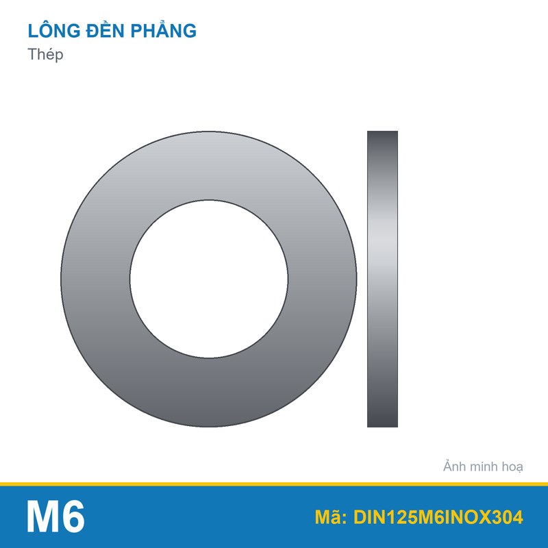 Lông đền phẳng Inox 304 M6