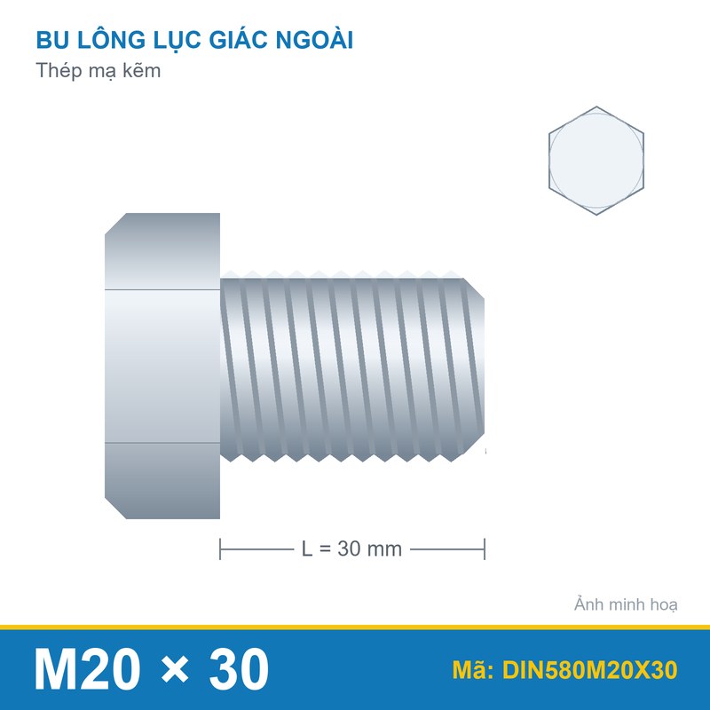 Bulong vòng DIN580 M20x30 thép mạ kẽm