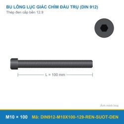 Bu lông lục giác chìm đầu trụ DIN912 M10x100 ren suốt thép đen cấp bền 12.9