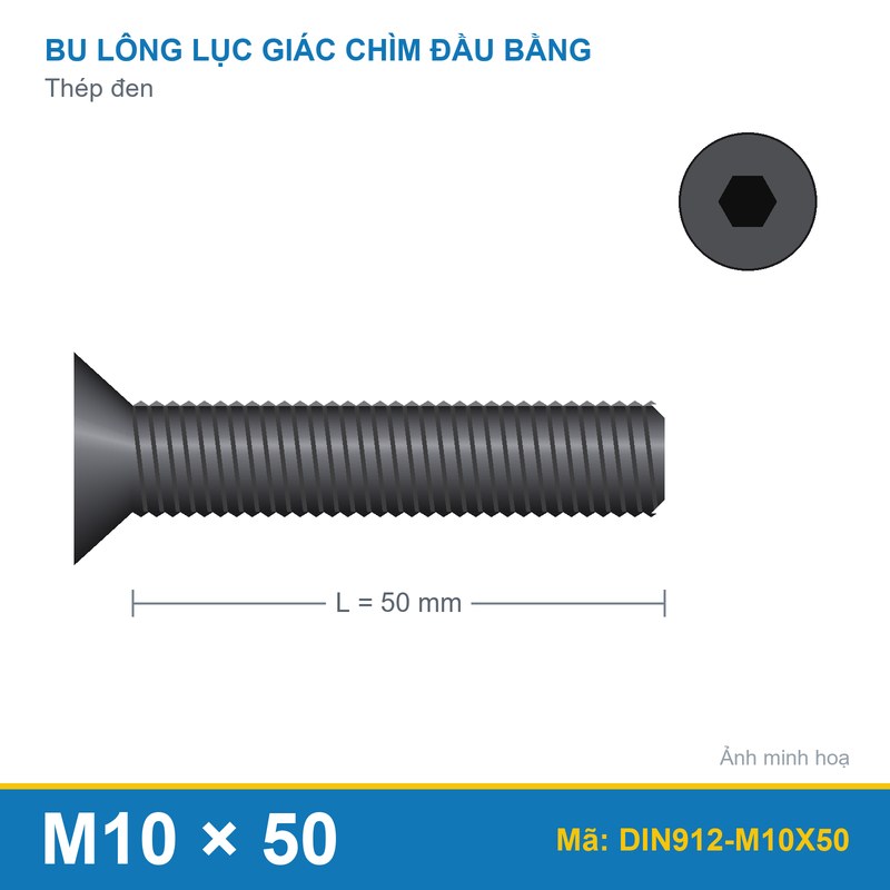 Bulong lục giác chìm đầu col thép đen M10x50