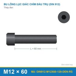 Bulong lục giác đầu trụ thép đen ren suốt M12*60 mm