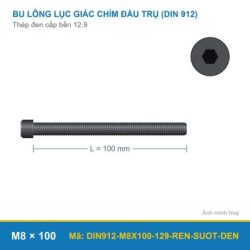Bu lông lục giác chìm đầu trụ DIN912 M8x100 ren suốt thép đen cấp bền 12.9