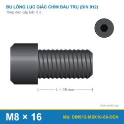 Bu lông lục giác chìm đầu trụ DIN 912 M8x16 thép đen 8.8