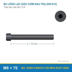 Bu lông lục giác chìm đầu trụ DIN912 M8x70 ren suốt thép đen cấp bền 12.9